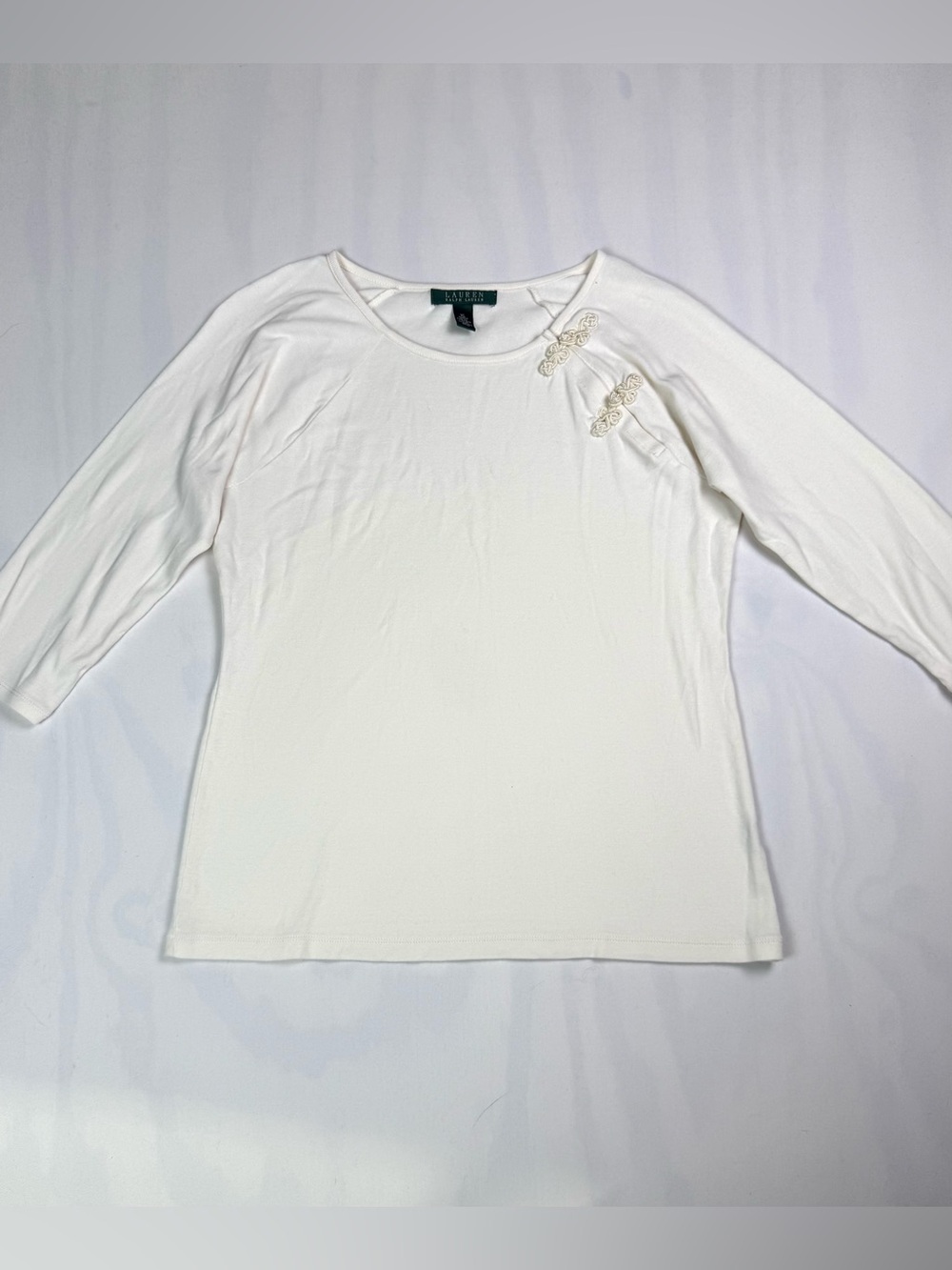 Lauren Ralph Lauren Ivory Cotton 3/4 Sleeve Frog Closure Top Women's XL